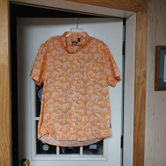 Izod Orange Lobsters Stretch Poplin Short Sleeve Button Down Shirt Men's XL - Picture 1 of 2